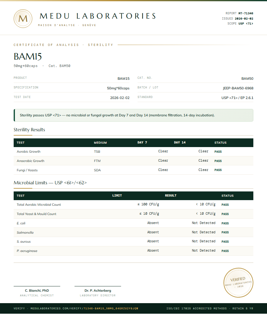 BAM15 Sterility report by Medu Laboratories